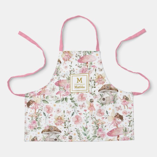 Tablier Forêt magique Fée Rose Floral Jardin Monogramme (Recto)