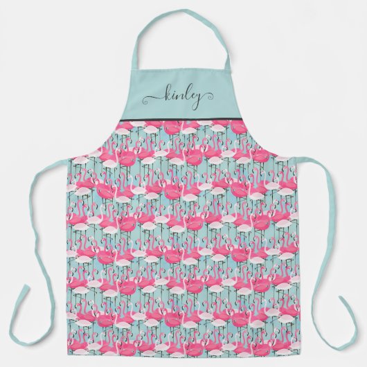 Tablier Foule De Flamants roses Rose Et Blanc (Recto)