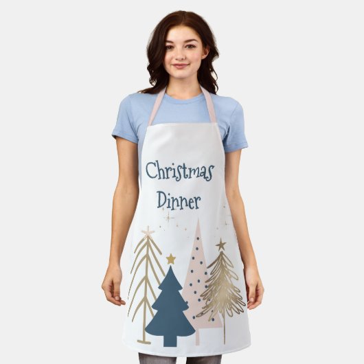 Tablier Four Christmas Trees in Green & Gold Named (Porté)