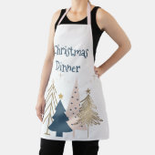 Tablier Four Christmas Trees in Green & Gold Named (Insitu)