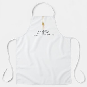 Tablier Fourchette dorée fausse moderne logo sur fond blan