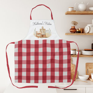 Tablier Fournitures de pâtisserie à motif carreaux rouge g