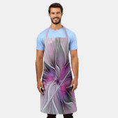 Tablier Fractal Floral Moderne Abstrait Fleur Rose Gris (Porté)