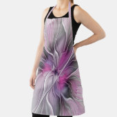Tablier Fractal Floral Moderne Abstrait Fleur Rose Gris (Insitu)