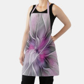 Tablier Fractal Floral Moderne Abstrait Fleur Rose Gris (Insitu)