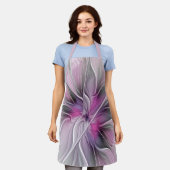 Tablier Fractal Floral Moderne Abstrait Fleur Rose Gris (Porté)