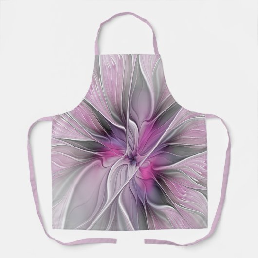 Tablier Fractal Floral Moderne Abstrait Fleur Rose Gris (Recto)