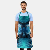 Tablier FRACTALE ABSTRAITE Bleu Aqua Blanc ~ (Porté)