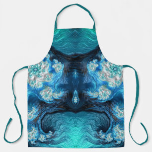 Tablier FRACTALE ABSTRAITE Bleu Aqua Blanc ~