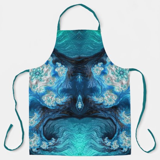Tablier FRACTALE ABSTRAITE Bleu Aqua Blanc ~ (Recto)