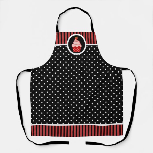 Tablier Fraise Whimsical Cupcake Baker Dot Stripe (Recto)