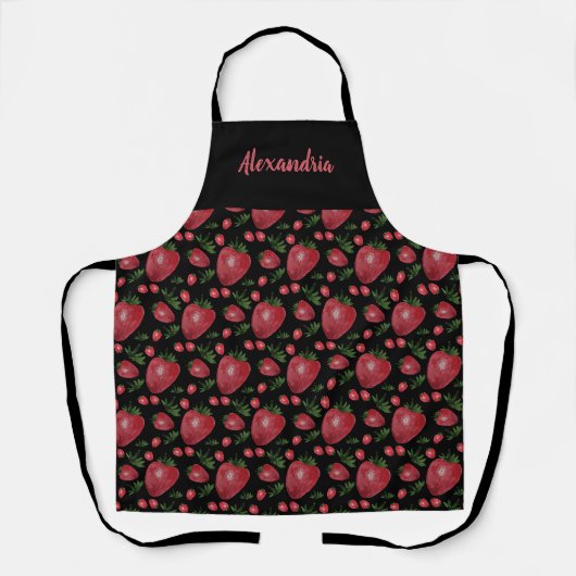 Tablier Fraises Aquarelle Peintes à la main (Recto)