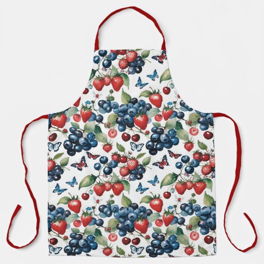 Tablier Fraises aux bleuets et papillons (Recto)