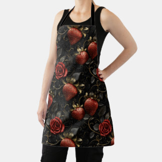Tablier Fraises baroques et Roses Motif sans couture