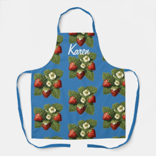 Tablier Fraises en bleu français -personnalisées