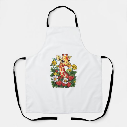 Tablier Fraises et fleurs de girafe Gira mignonne graphiqu (Recto)