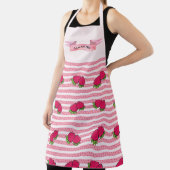 Tablier Fraises mignonnes et lignes roses Design Nom perso (Insitu)