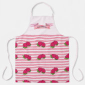 Tablier Fraises mignonnes et lignes roses Design Nom perso (Recto)