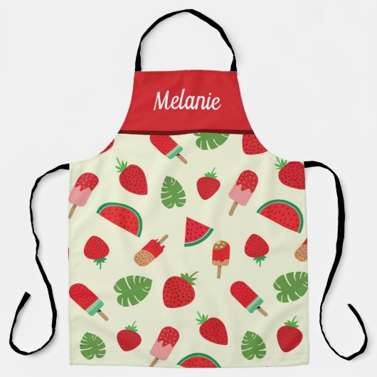 Tablier Fraises, pastèque et sucette nom personnalisé (Recto)