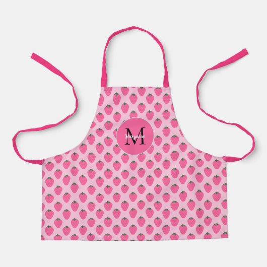 Tablier Fraises roses, mignonnes filles customisées (Recto)