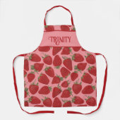 Tablier Fraises rouges mûres sur rose Personnalisé (Recto)