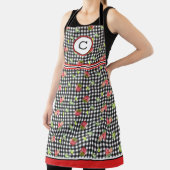Tablier Fraises sur Gingham Noir Monogrammé (Insitu)