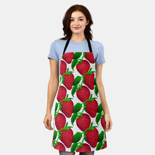Tablier Fraises sur Motif Arrière - plan blanc (Porté)