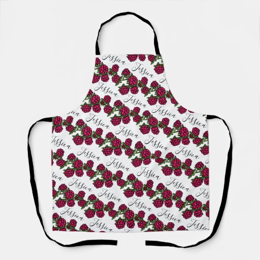 Tablier Framboises tirant rouge vert nom motif (Recto)