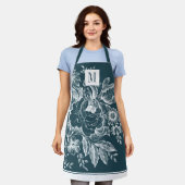 Tablier Français Agricole Peony Monogramme Turquoise foncé (Porté)