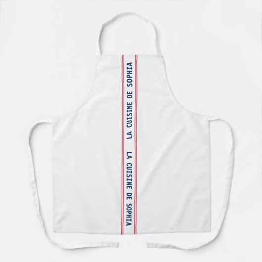 Tablier Français Blue La Cuisine Nom & Rouge rayé (Recto)