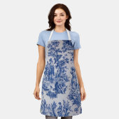 Tablier Française toile de jouy bleu et blanc élégant (Porté)