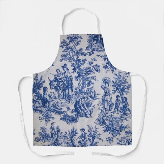 Tablier Française toile de jouy bleu et blanc élégant (Recto)