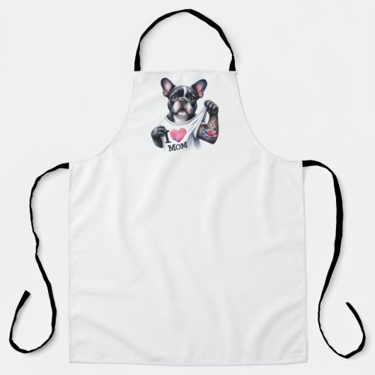 Tablier French Bulldog I Heart Mom Tattoo Apron (Recto)