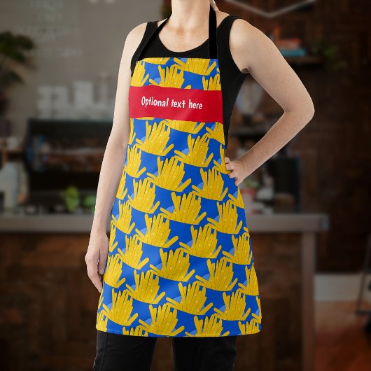 Tablier Fries - Style de dessin animé, sur bleu - votre no