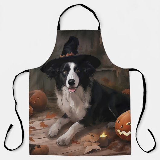 Tablier Frontière Collie Citrouilles Halloween effroi (Recto)