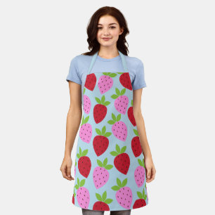 Tablier Fruit aux fraises rétro Motif rose rouge bleu