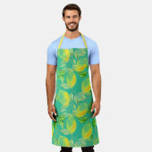 Tablier Fruit citron motif jaune vert turquoise (Porté)