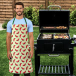 Tablier Fruit Été Rouge Motif de pastèque<br><div class="desc">Tablier avec un motif fruité estivale de pastèques rouges partiellement mangées contre un arrière - plan jaune clair. *Veuillez noter que le filigrane Zazzle qui apparaît dans l'aperçu du zoom n'apparaîtra PAS sur le produit imprimé final. © Bois de rose et agrumes</div>