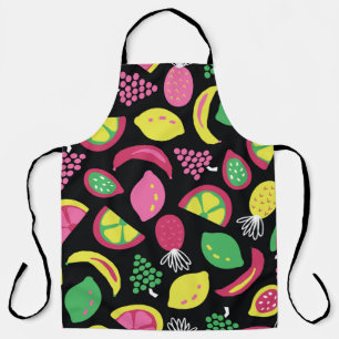 Tablier Fruit transparent vintage motif noir vert jaune