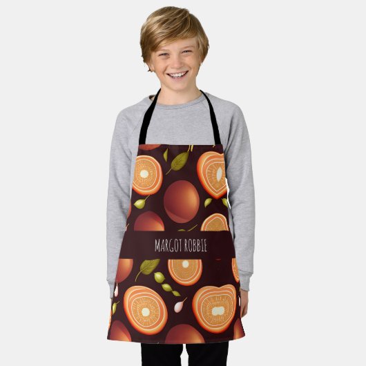 Tablier Fruits Brown orange Motif coloré (Porté)