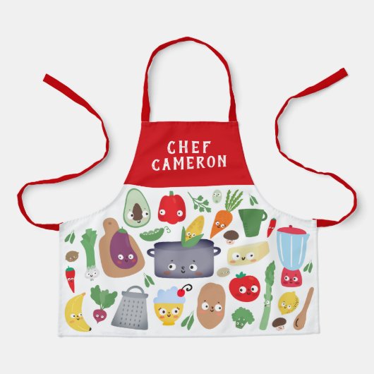 Tablier Fruits de légumes amusants face à Chef Enfants (Recto)