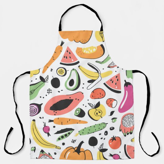 Tablier Fruits, légumes motif dessinés main. (Recto)