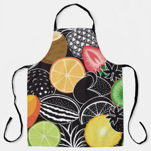 Tablier Fruits tropicaux colorés, arrière - plan noir.