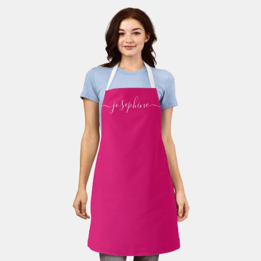 Tablier Fuchsia Pink Chic Elegant Nom du script (Porté)
