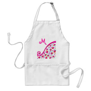 TABLIER FUCHSIE ROSE MONOGRAMME DÉCO ABSTRAIT BLANC