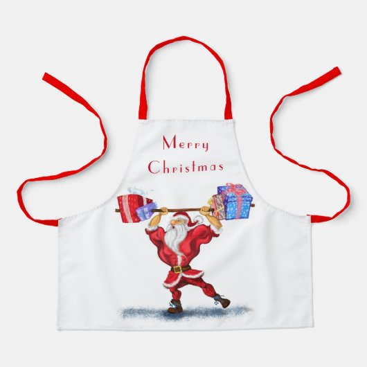 Tablier Fun Bodybuilder Père Noël avec cadeaux de Noël (Recto)