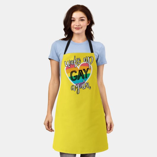 Tablier Fun LGBTQ Pride auto-ironique rainbow flag jaune (Porté)