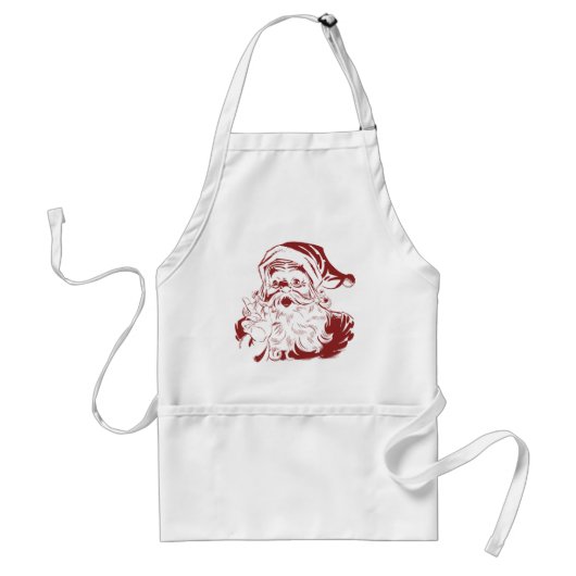 Tablier Fun Retro Joyeux Noël Jolly Santa Claus en rouge (Devant)