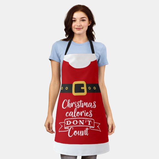 Tablier Fun Santa Claus festif rouge calories de Noël (Porté)