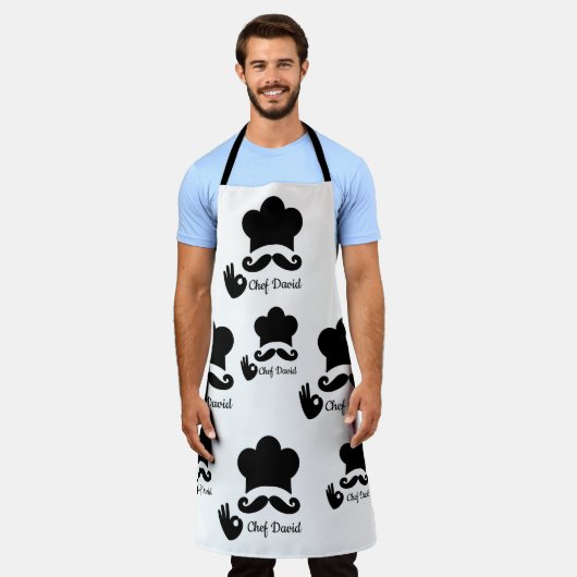 Tablier Funky Black Mustache Custom Text Chef Casquette Mo (Porté)